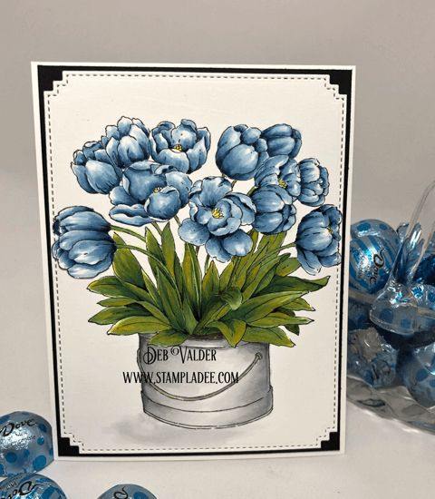 Rustic Pail of Happiness filled with tulips