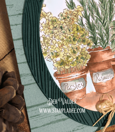 Watercoloring an herb garden with a shiplap background.