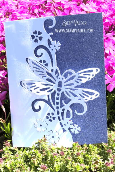 Dragonfly Edger paired with our Blue Violet Sparkle Paper.