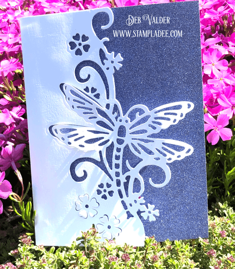 Dragonfly Edger paired with our Blue Violet Sparkle Paper.