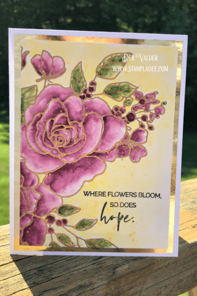 Learn to watercolor a rose with Deb Valder using Teaspoon of Fun's rose stamp set.