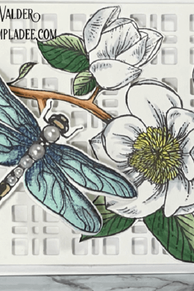 Slimline Magnolia Using Trellis Plate. All products can be found in our Teaspoon of Fun Shoppe.