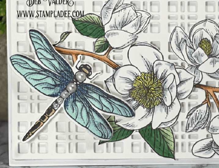 Slimline Magnolia Using Trellis Plate. All products can be found in our Teaspoon of Fun Shoppe.