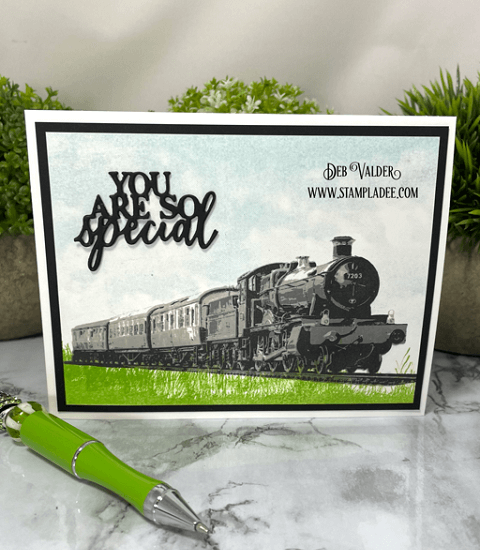 Steam Train Masculine Card. All products can be found in our Teaspoon of Fun Shoppe at www.TeaspoonOfFun.com/SHOP