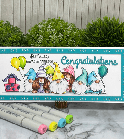 Congratulations Gnome Party used for a Retirement card. All products can be found in our Teaspoon of Fun Shoppe at www.TeaspoonOfFun.com/SHOP