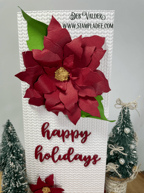 Cardmaking Happy Holidays Poinsettia. All products can be found in our Teaspoon of Fun Shop at www.TeaspoonOfFun.com/shop