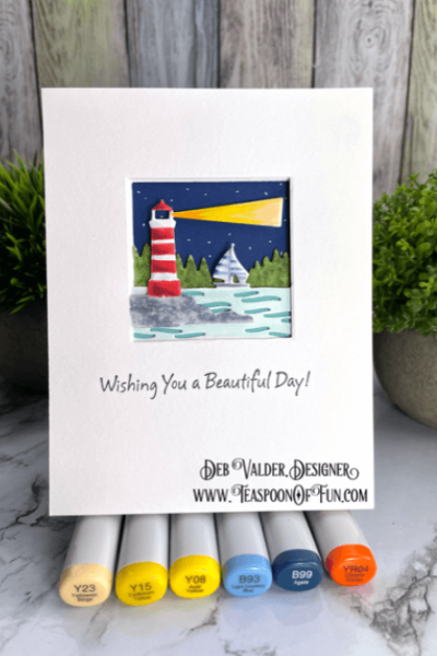 Summer Looking Glass Lighthouse. All products can be found in our Teaspoon Of Fun Papercrafting Shop at www.TeaspoonOfFun.com/SHOP