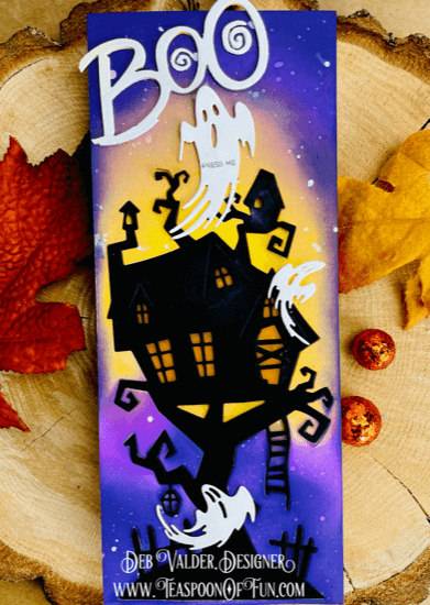 Spooky Halloween Tree House. All products can be found in our Teaspoon Of Fun Paper Crafting Shop at www.TeaspoonOfFun.com/SHOP