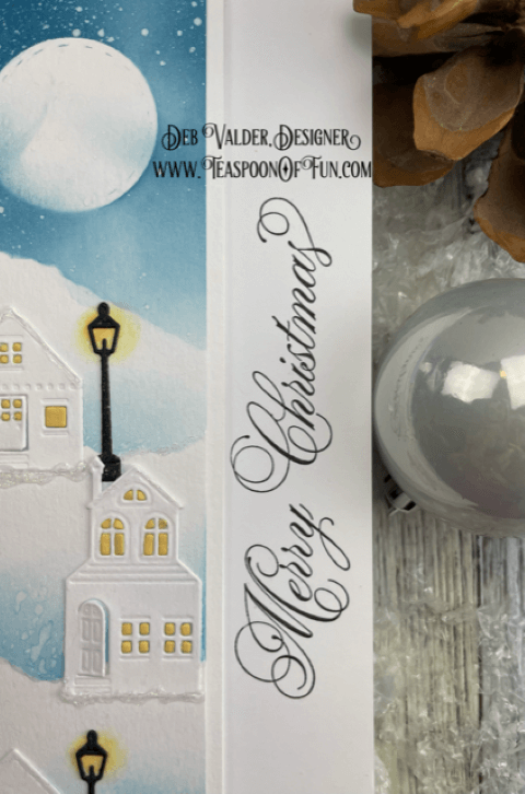 Christmas Village On A Snowy Night. All products can be found in our Teaspoon Of Fun Paper Crafting Shop at www.TeaspoonOfFun.com/SHOP