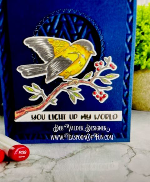 Finch-Greetings-light-up-card-stacked-trees-Bird-berries-Teaspoon-of-Fun-Deb-Valder-Hero-Arts-Memory-Box-Creative-Expressions-Copic-3