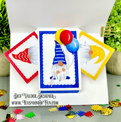 Hide and Seek Gnome Pop Out. All products can be purchased in our Teaspoon Of Fun Paper Crafting Shop at www.TeaspoonOfFun.com/SHOP