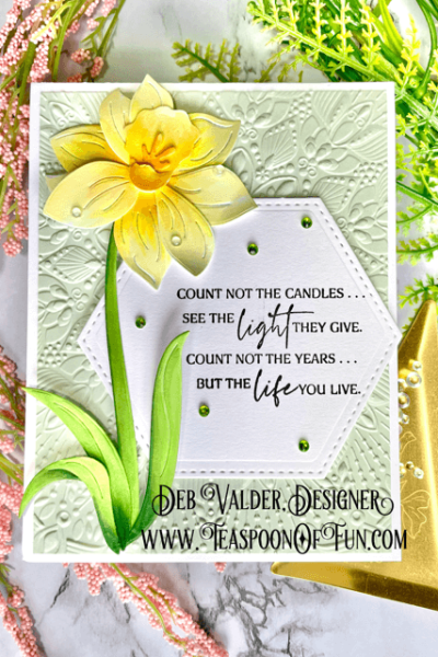 Daffodil Fancy Die Bringing Carefree. All products can be purchased from our Teaspoon Of Fun Paper Crafting Shop at www.TeaspoonOfFun.com/SHOP