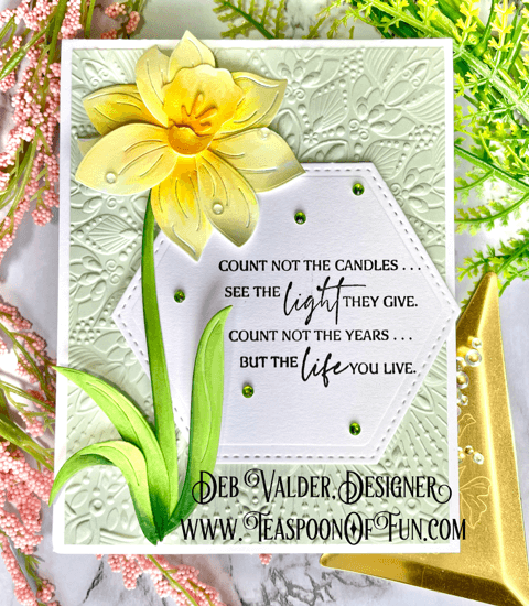 Daffodil Fancy Die Bringing Carefree. All products can be purchased from our Teaspoon Of Fun Paper Crafting Shop at www.TeaspoonOfFun.com/SHOP