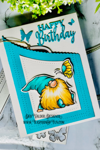 Gnome Scallop Edge Pocket Card. All products can be purchased in our Teaspoon Of Fun Paper Crafting Shop at www.TeaspoonOfFun.com/SHOP