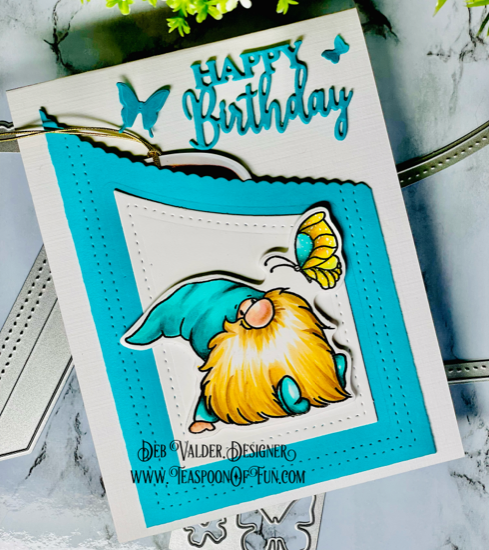 Gnome Scallop Edge Pocket Card. All products can be purchased in our Teaspoon Of Fun Paper Crafting Shop at www.TeaspoonOfFun.com/SHOP