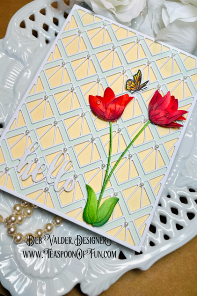 Floating Lattice Plate Card. All products can be purchased from our Teaspoon Of Fun Paper Crafting Shop at www.TeaspoonOfFun.com/SHOP