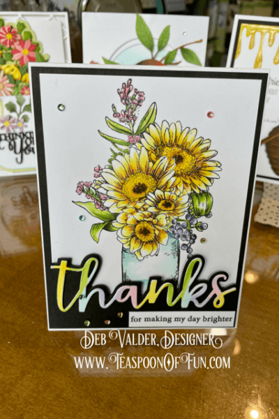 Thanks Edger Meets Gerbera Daisies. All products can be purchased in our Teaspoon Of Fun Paper Crafting Shop at www.TeaspoonOfFun.com/SHOP