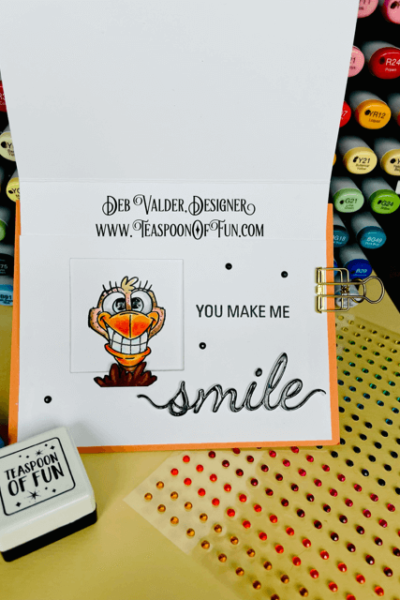 Smiley Ostrich Sneaky Peek Slider. All products can be purchased in our Teaspoon Of Fun Paper Crafting Shop at www.TeaspoonOfFun.com/SHOP