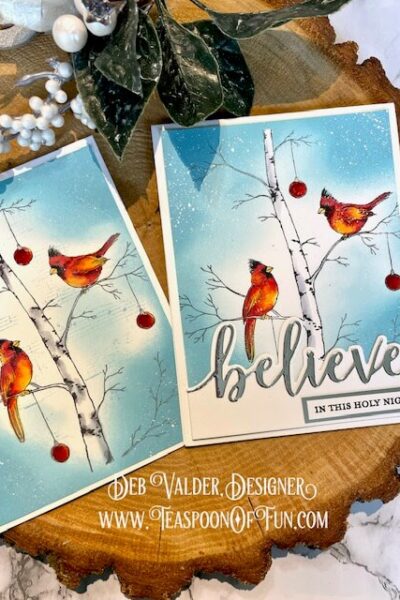 A Cardinal Christmas. All products can be purchased from Teaspoon Of Fun's Paper Crafting Shop at www.TeaspoonOfFun.com/SHOP