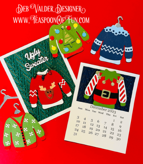 Winning the Ugly Sweater Contest. All products can be purchased from Teaspoon Of Fun's Paper Crafting Shop at www.TeaspoonOfFun.com/SHOP