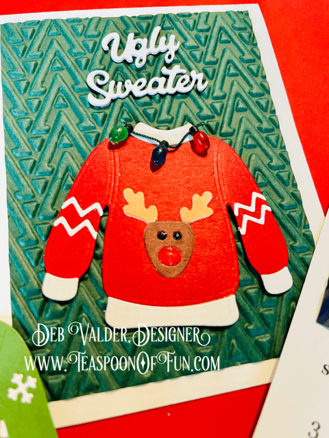 Winning the Ugly Sweater Contest. All products can be purchased from Teaspoon Of Fun's Paper Crafting Shop at www.TeaspoonOfFun.com/SHOP