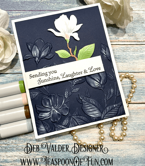 Marvelous Magnolia 3D Embossing Folder. All products can be purchased from Teaspoon Of Fun's Paper Crafting Shop at www.TeaspoonOfFun.com/SHOP