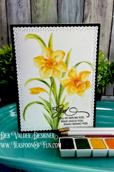 Watercolor Daffodils. All products can be purchased in our Teaspoon Of Fun Paper Crafting Shop at www.TeaspoonOfFun.com/SHOP.