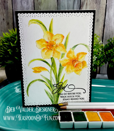 Watercolor Daffodils. All products can be purchased in our Teaspoon Of Fun Paper Crafting Shop at www.TeaspoonOfFun.com/SHOP.