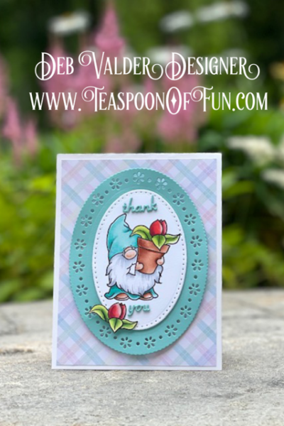 Gnome Gardeners with Spring Ovals. All products can be purchased in our Teaspoon Of Fun Paper Crafting Shop at www.TeaspoonOfFun.com/shop.