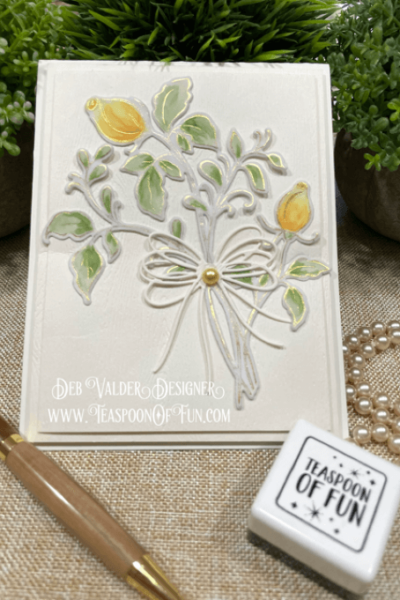 Foiling and Copic Coloring on Vellum. All products can be purchased in our Teaspoon Of Fun Paper Crafting Shop at www.TeaspoonOfFun.com/shop.