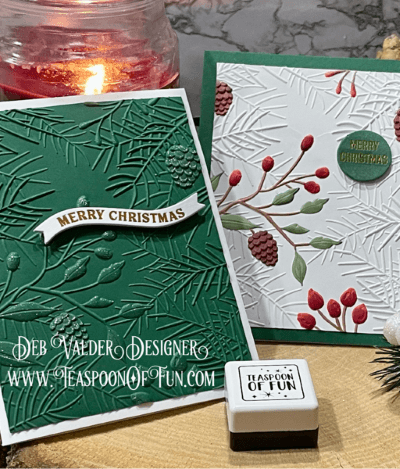 Pinecone and Berries 3D Embossing Folder. All products can be purchased in our Teaspoon Of Fun Paper Crafting Shop at www.TeaspoonOfFun.com/SHOP.