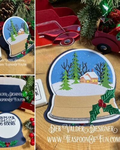 Cabin Snowglobe Pop Up Easel. All products can be purchased in our Teaspoon Of Fun Paper Crafting Shop at www.TeaspoonOfFun.com/SHOP.