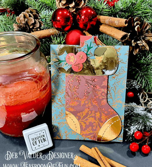 The Boujee Christmas Stocking. All products can be purchased from Teaspoon Of Fun's Paper Crafting Shop at www.TeaspoonOfFun.com/SHOP.