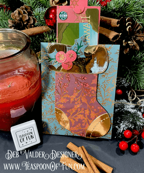 The Boujee Christmas Stocking. All products can be purchased from Teaspoon Of Fun's Paper Crafting Shop at www.TeaspoonOfFun.com/SHOP.