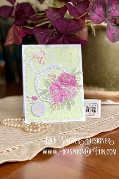 Peony Perfection Washi Tape Technique. All products can be purchased in our Teaspoon Of Fun Paper Crafting Shop at www.TeaspoonOfFun.com/SHOP.