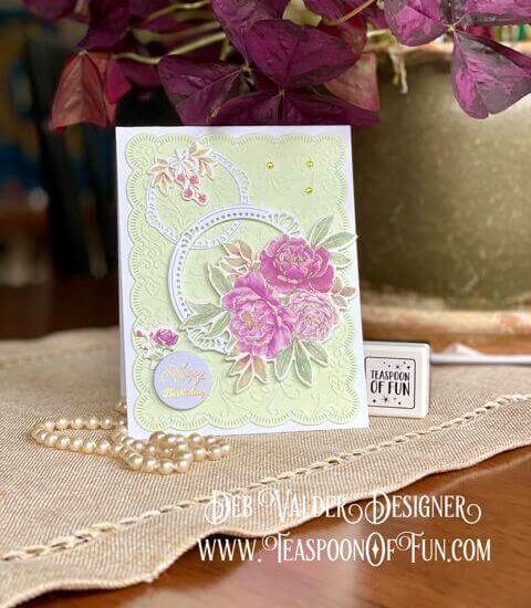 Peony Perfection Washi Tape Technique. All products can be purchased in our Teaspoon Of Fun Paper Crafting Shop at www.TeaspoonOfFun.com/SHOP.