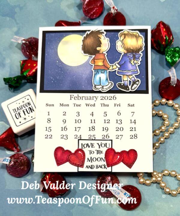 2026 February Calendar Template. All products can be purchased from Teaspoon Of Fun's Paper Crafting Shop at www.TeaspoonOfFun.com/SHOP