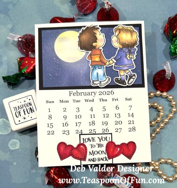 2026 February Calendar Template. All products can be purchased from Teaspoon Of Fun's Paper Crafting Shop at www.TeaspoonOfFun.com/SHOP