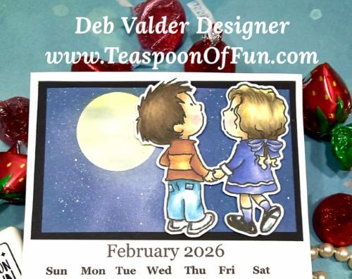 2026 February Calendar Template. All products can be purchased from Teaspoon Of Fun's Paper Crafting Shop at www.TeaspoonOfFun.com/SHOP