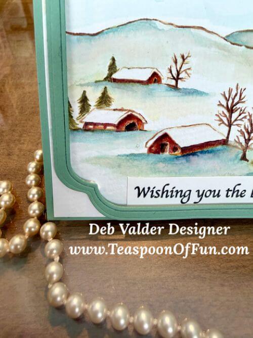 Rural Winter Watercolor. All products can be purchased from Teaspoon Of Fun's Paper Crafting Shop at www.TeaspoonOfFun.com/SHOP.