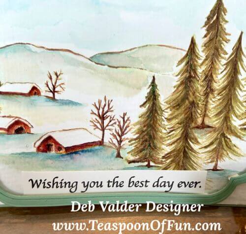 Rural Winter Watercolor. All products can be purchased from Teaspoon Of Fun's Paper Crafting Shop at www.TeaspoonOfFun.com/SHOP.
