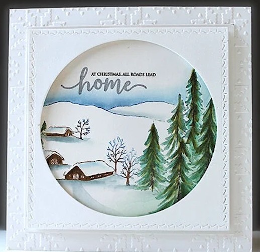 Rural Winter Watercolor. All products can be purchased from Teaspoon Of Fun's Paper Crafting Shop at www.TeaspoonOfFun.com/SHOP.