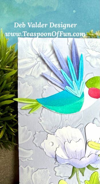 Soaring Hummingbird on Anemone Blooms. All products can be purchased in our Teaspoon Of Fun Paper Crafting Shop at www.TeaspoonOfFun.com/SHOP.