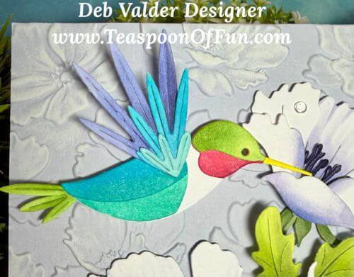 Soaring Hummingbird on Anemone Blooms. All products can be purchased in our Teaspoon Of Fun Paper Crafting Shop at www.TeaspoonOfFun.com/SHOP.