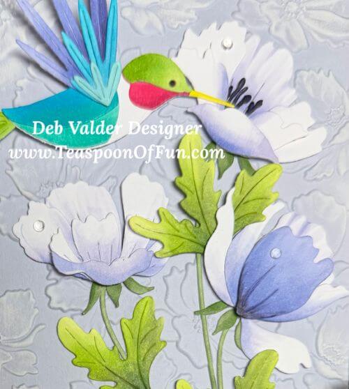 Soaring Hummingbird on Anemone Blooms. All products can be purchased in our Teaspoon Of Fun Paper Crafting Shop at www.TeaspoonOfFun.com/SHOP.