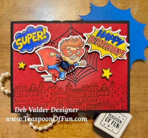 Twining Birthday Super Heroes. All products can be purchased in our Teaspoon Of Fun Paper Crafting Shop at www.TeaspoonOfFun.com/SHOP.