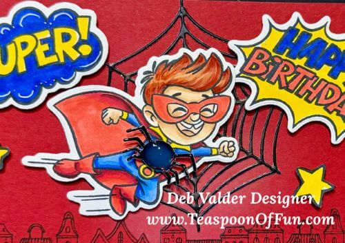 Twining Birthday Super Heroes. All products can be purchased in our Teaspoon Of Fun Paper Crafting Shop at www.TeaspoonOfFun.com/SHOP.